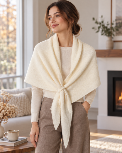 Solid Color Wool-Blend Crisscross Triangle Knit Shawl